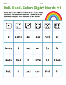 Roll, Read, Color: Sight Words #1