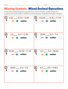 Missing Symbols: Mixed Decimal Operations