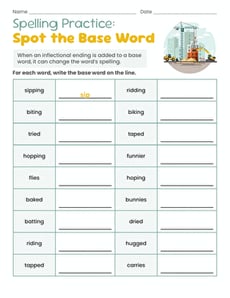 Spelling Practice: Spot the Base Word