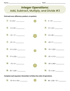 Integer Operations: Add, Subtract, Multiply, and Divide #3