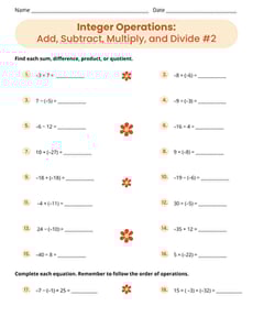 Integer Operations: Add, Subtract, Multiply, and Divide #2