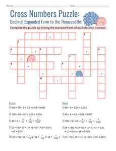 Cross Numbers Puzzle: Decimal Expanded Form to the Thousandths