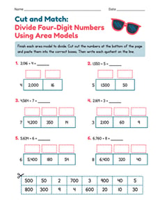 Cut and Match: Divide Four-Digit Numbers Using Area Models