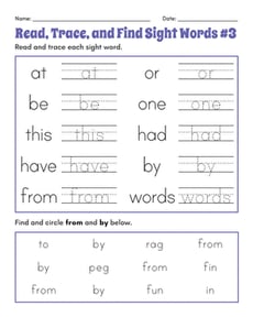 Read, Trace, and Find Sight Words #3