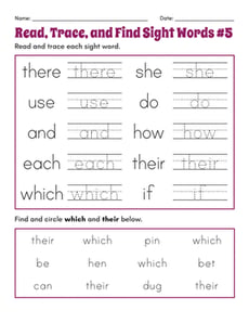 Read, Trace, and Find Sight Words #5