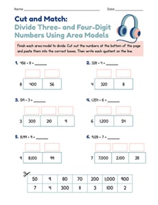 Cut and Match: Divide Three- and Four-Digit Numbers Using Area Models