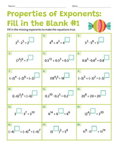 Properties of Exponents: Fill in the Blank #1