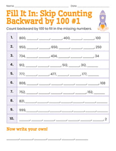 Fill It In: Skip Counting Backward by 100 #1