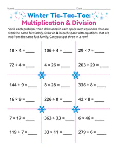 Winter Tic-Tac-Toe: Multiplication & Division