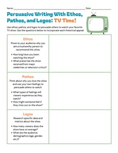 Persuasive Writing with Ethos, Pathos, and Logos: TV Time!