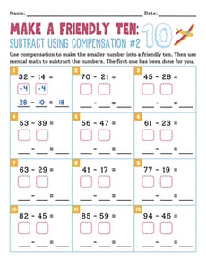 Make a Friendly Ten: Subtract Using Compensation #2
