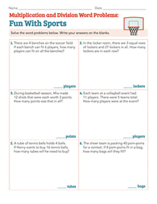 Multiplication and Division Word Problems: Fun With Sports