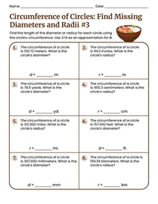 Circumference of Circles: Find Missing Diameters and Radii #3