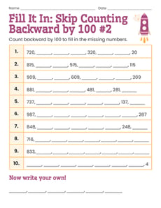 Fill It In: Skip Counting Backward by 100 #2