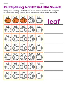 Fall Spelling Words: Dot the Sounds