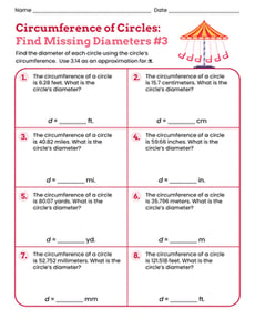 Circumference of Circles: Find Missing Diameters #3