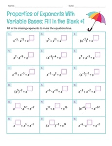 Properties of Exponents With Variable Bases: Fill in the Blank #1