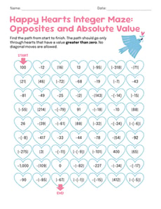 Happy Hearts Integer Maze: Opposites and Absolute Value