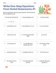 Write One-Step Equations From Verbal Statements #1