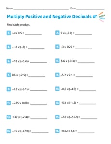 Multiply Positive and Negative Decimals #1