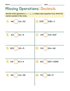 Missing Operations: Decimals