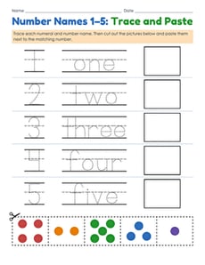 Number Names 1–5: Trace and Paste