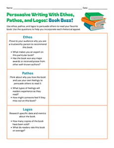 Persuasive Writing with Ethos, Pathos, and Logos: Book Buzz!