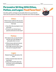 Persuasive Writing with Ethos, Pathos, and Logos: Food Favorites!