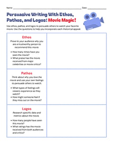Persuasive Writing with Ethos, Pathos, and Logos: Movie Magic!