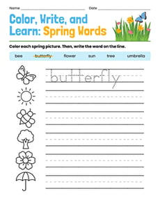 Color, Write, and Learn: Spring Words