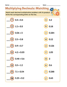 Multiplying Decimals: Matching