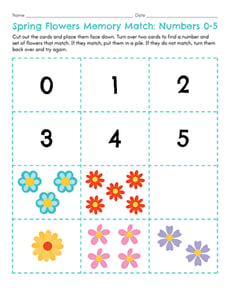 Spring Flowers Memory Match: Numbers 0–5