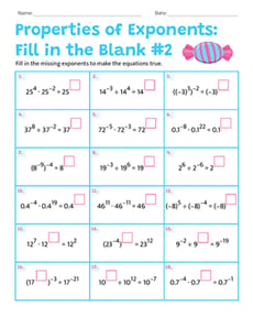 Properties of Exponents: Fill in the Blank #2