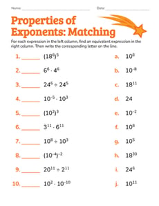 Properties of Exponents: Matching