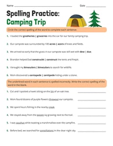Spelling Practice: Camping Trip