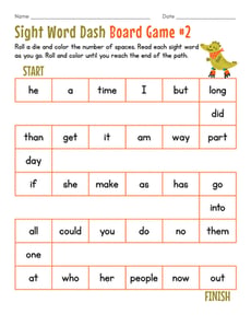 Sight Word Dash Board Game #2