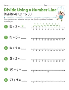 Divide Using a Number Line: Dividends Up to 30