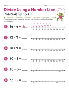 Divide Using a Number Line: Dividends Up to 100