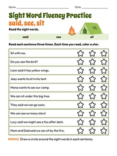 Sight Word Fluency Practice: said, see, sit