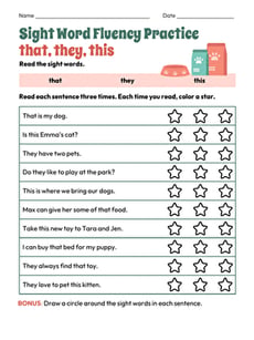 Sight Word Fluency Practice: that, they, this