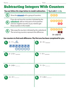 Subtracting Integers With Counters