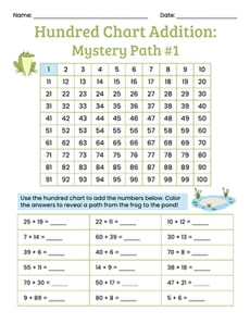 Hundred Chart Addition: Mystery Path #1