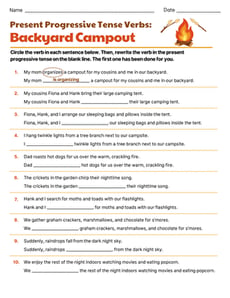 Present Progressive Tense Verbs: Backyard Campout