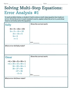 Solving Multi-Step Equations: Error Analysis #1