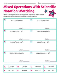 Mixed Operations With Scientific Notation: Matching