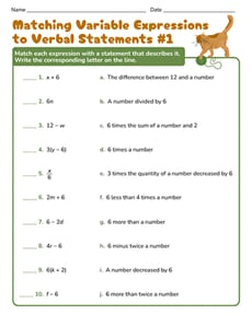 Matching Variable Expressions to Verbal Statements #1
