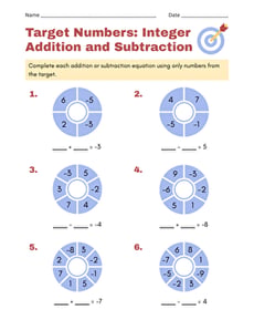 Target Numbers: Integer Addition and Subtraction