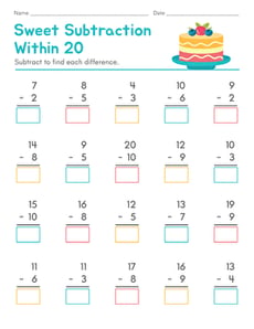 Sweet Subtraction Within 20