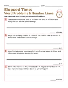 Elapsed Time: Word Problems & Number Lines