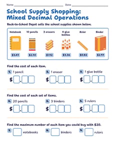 School Supply Shopping: Mixed Decimal Operations